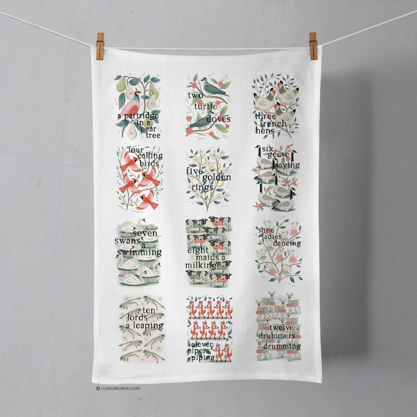 12 Days of Christmas Tea Towel