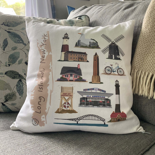 Long Island Landmarks Pillow Cover 18x18"