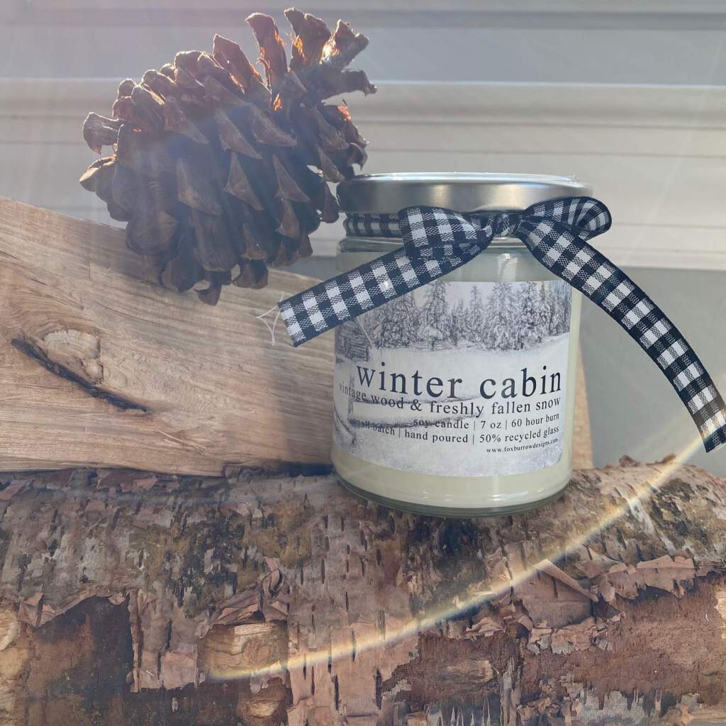 winter cabin candle